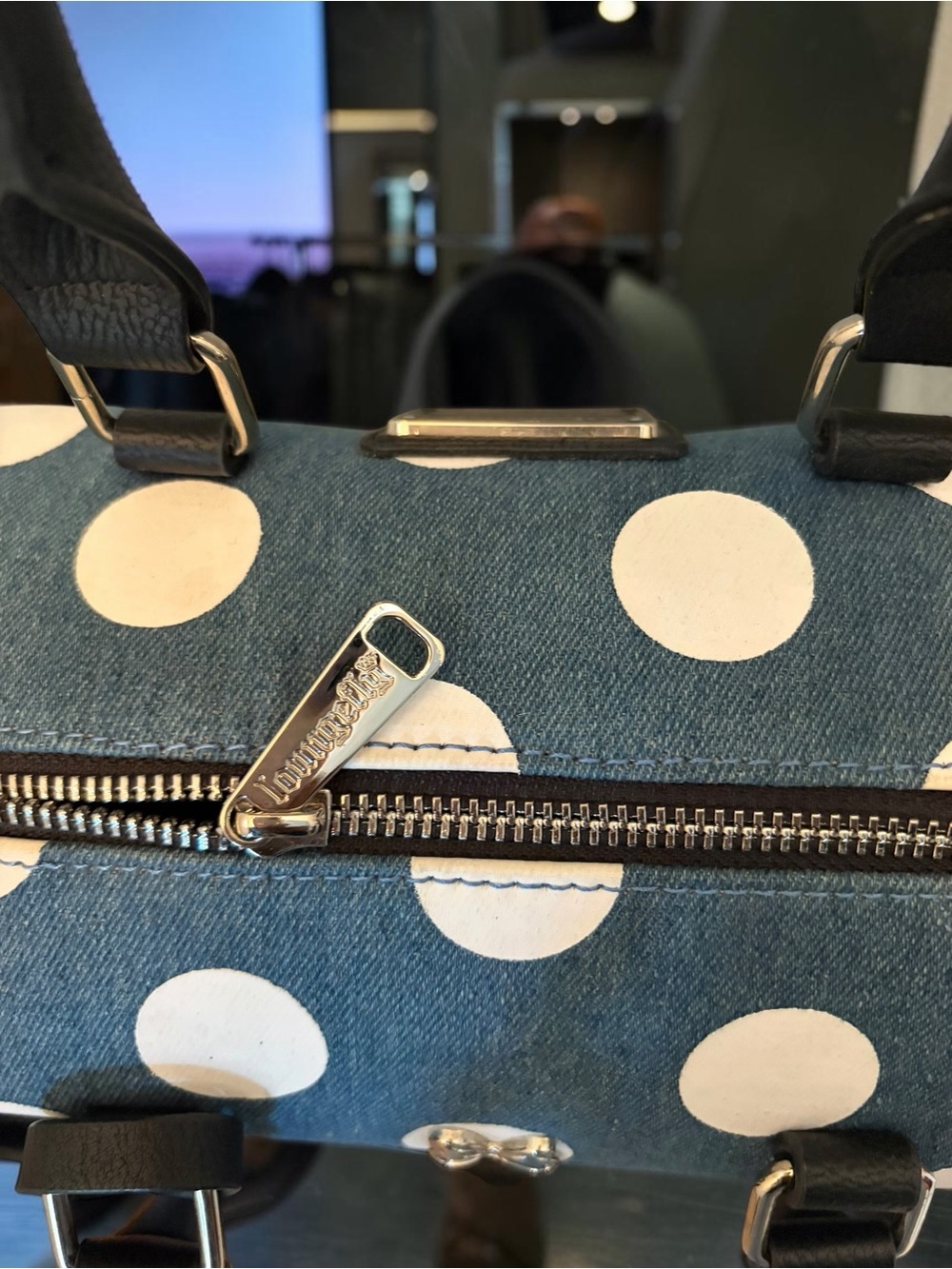 Loungefly Denim Polka Dot Minnie Mouse Satchel with Black Handles - Picture 5 of 6